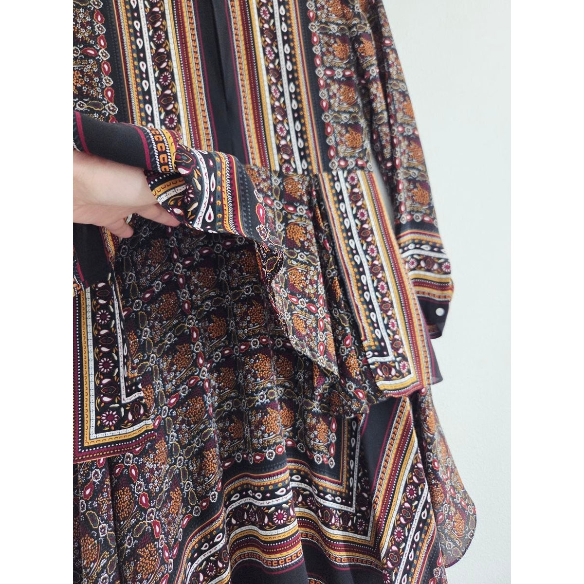 A.L.C. Silk Dress 0 XS Vicky Mini Long Sleeves Scarf Print Asymmetrical Hem Boho