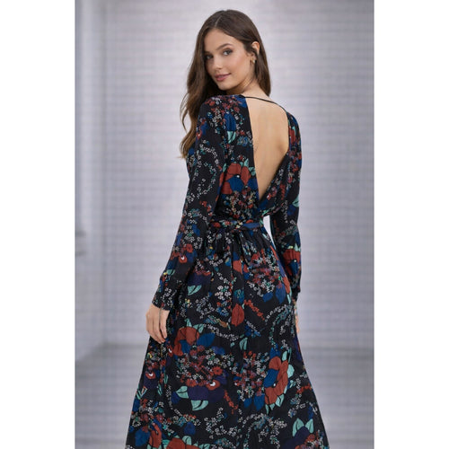 ba&sh Abelia Noir Floral Open-Back Midi Dress Size 4