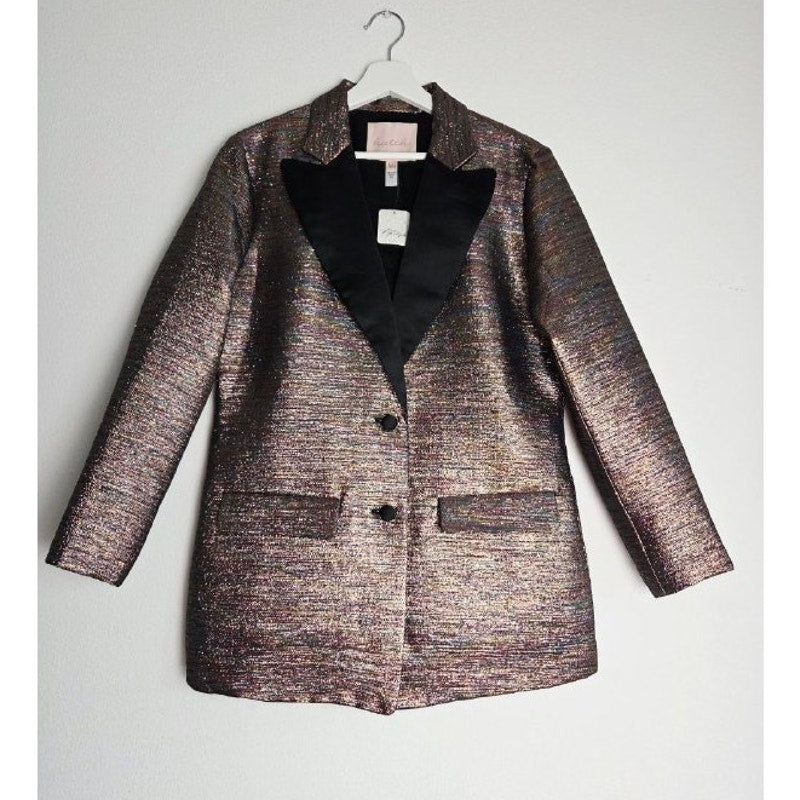 Hutch Free People Blazer Medium Metallic Rose Gold Glam Jacquard Tuxedo Jacket