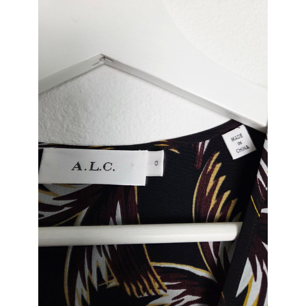 A.L.C. Silk Dress 0 XS Small Rory Accordion Pleated Skirt Long Slit Sleeves