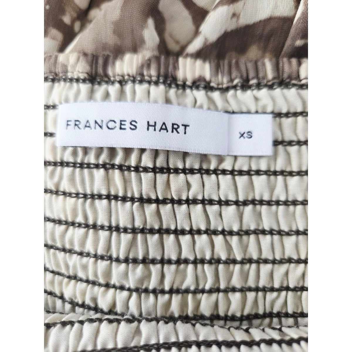 Brand and XS size label of Frances Hart Maxine floral maternity dress