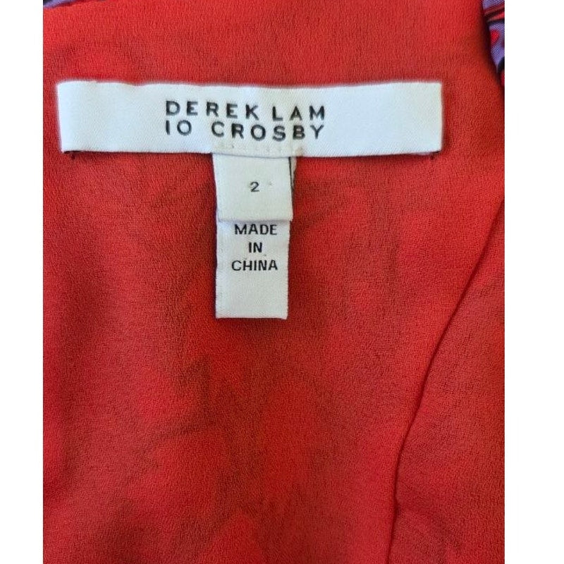 Derek Lam Silk Blend Mini Dress 2 Red Purple Grommet Trim Ruffle Hem Babydoll