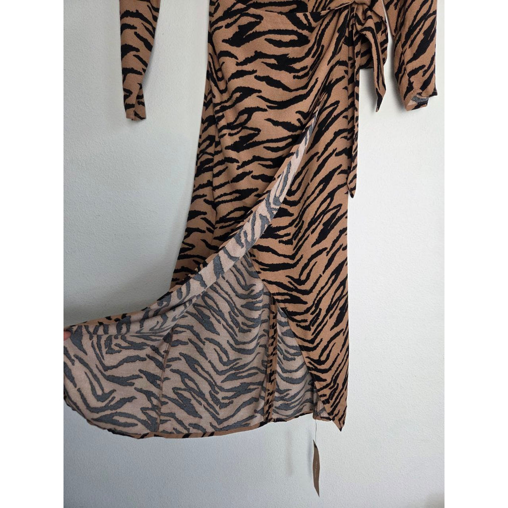 Reformation Midi Dress 2 XS Maurita Rajah Tiger Print Cutout Wrap Tie NWT