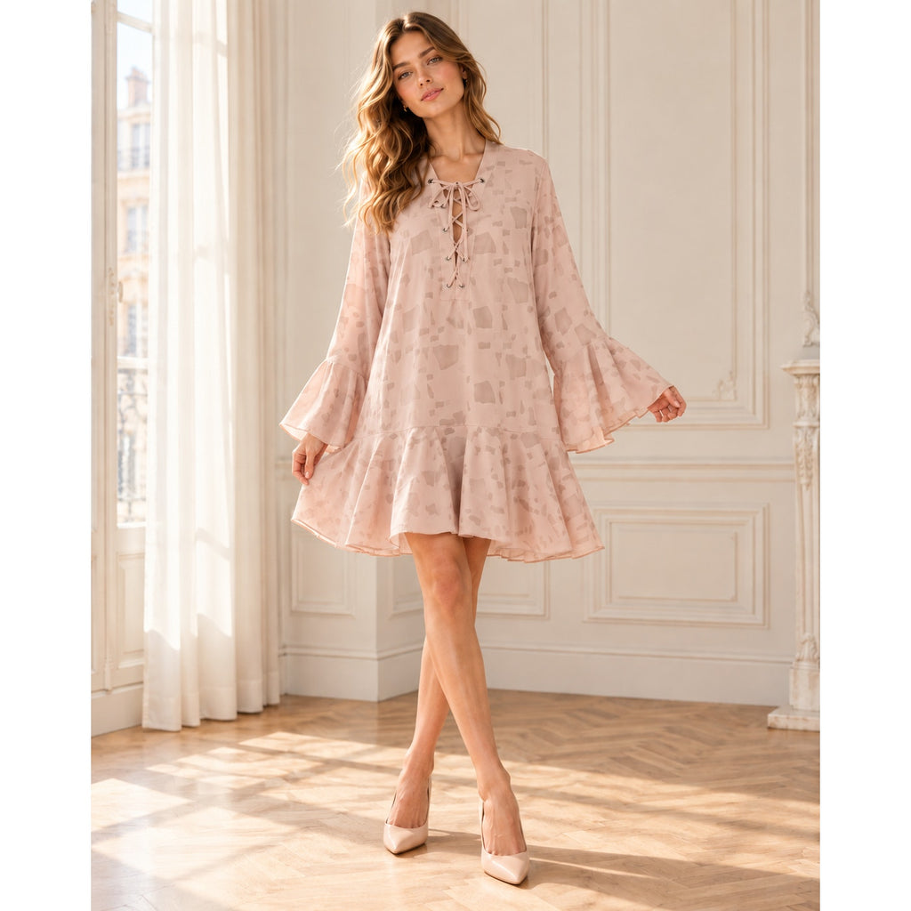IRO Ralene Blush Pink Lace-Up Mini Dress EU 36