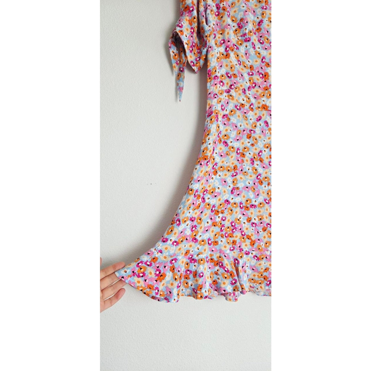 Faithfull The Brand Daphne Mini Dress XS 2 Turnesol Floral Tie Sleeve Ruffle Hem