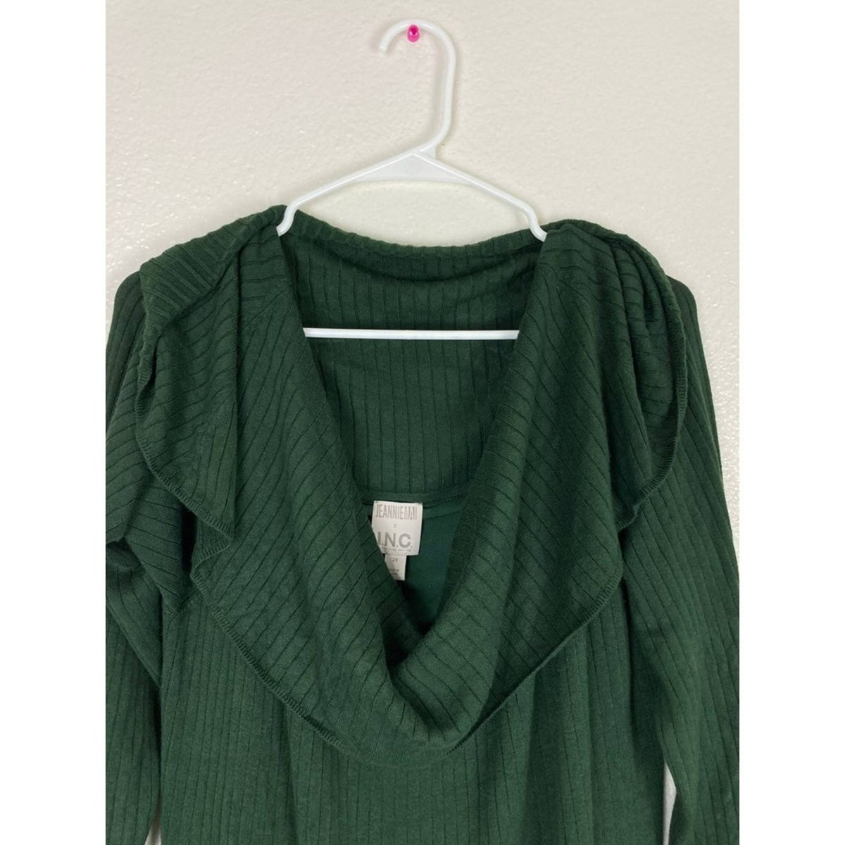 Stretchy Knit Off Shoulder Midi Dress Plus 2X Forest Green Ribbed Long Sleeves
