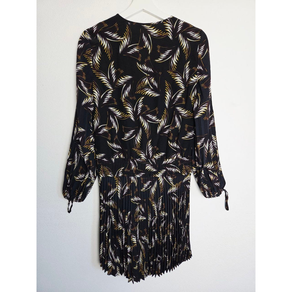 A.L.C. Silk Dress 0 XS Small Rory Accordion Pleated Skirt Long Slit Sleeves