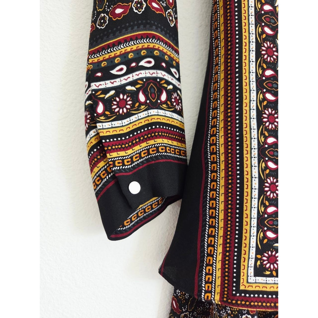 A.L.C. Silk Dress 0 XS Vicky Mini Long Sleeves Scarf Print Asymmetrical Hem Boho