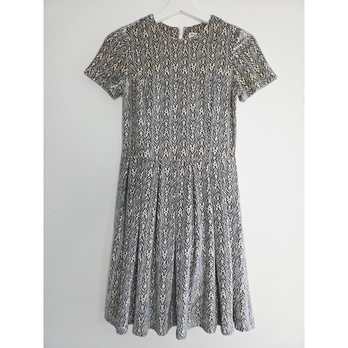 Opening Ceremony Velour Velvet Dress Small Blue Cream Mini Skater Short Sleeves
