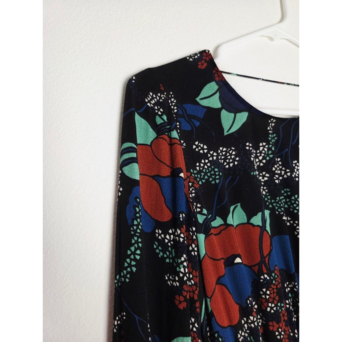 ba&sh Floral Midi Dress 4 XS Abelia Noir Open Back Long Sleeves Belted