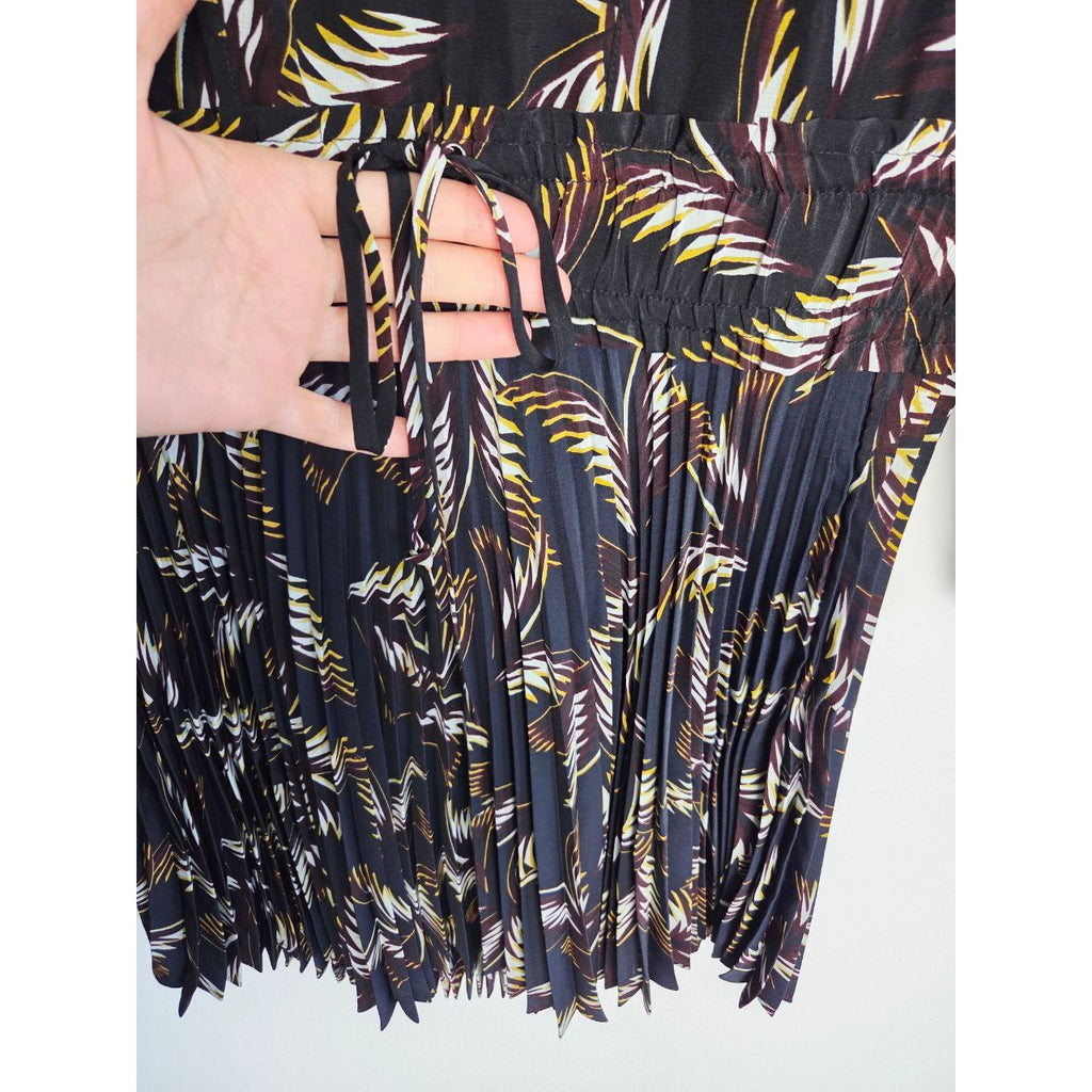 A.L.C. Silk Dress 0 XS Small Rory Accordion Pleated Skirt Long Slit Sleeves