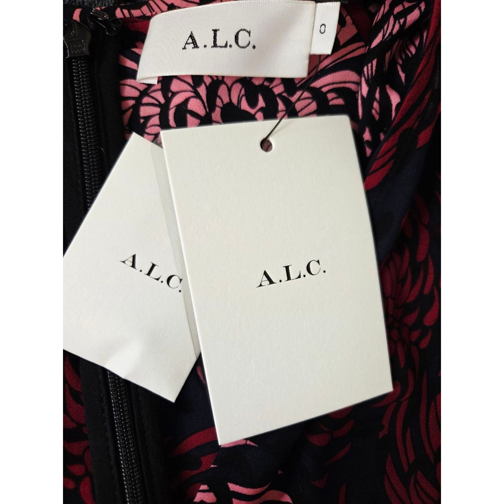 A.L.C. Bailey Silk Dress 0 XS Floral Long Sleeve Midi Side Pocket Skirt Slit NWT