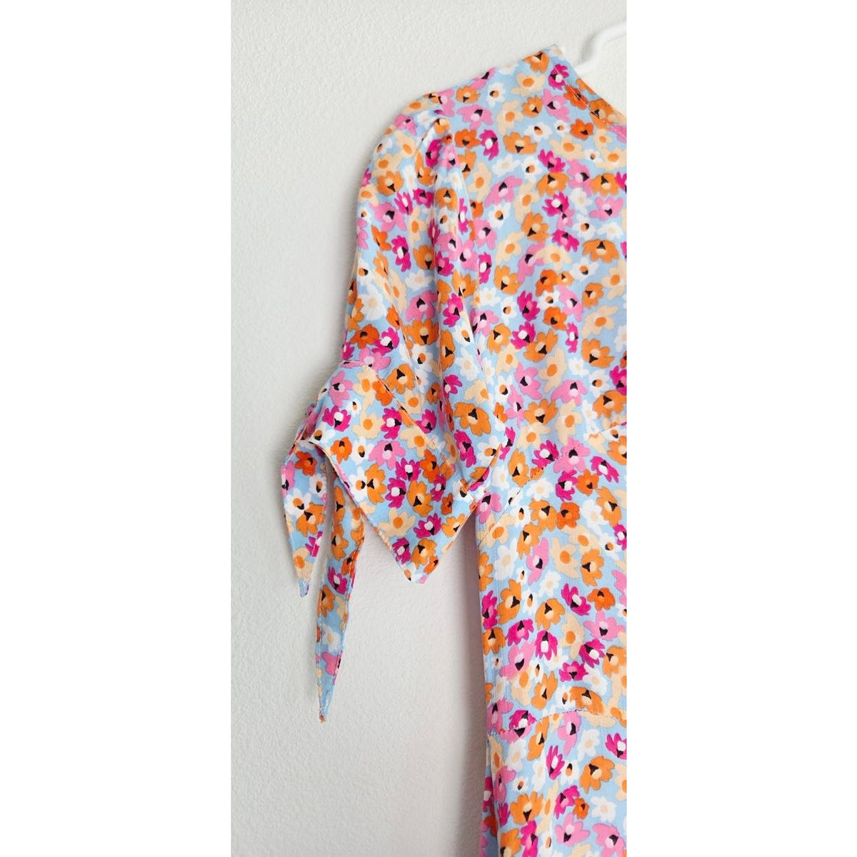 Faithfull The Brand Daphne Mini Dress XS 2 Turnesol Floral Tie Sleeve Ruffle Hem