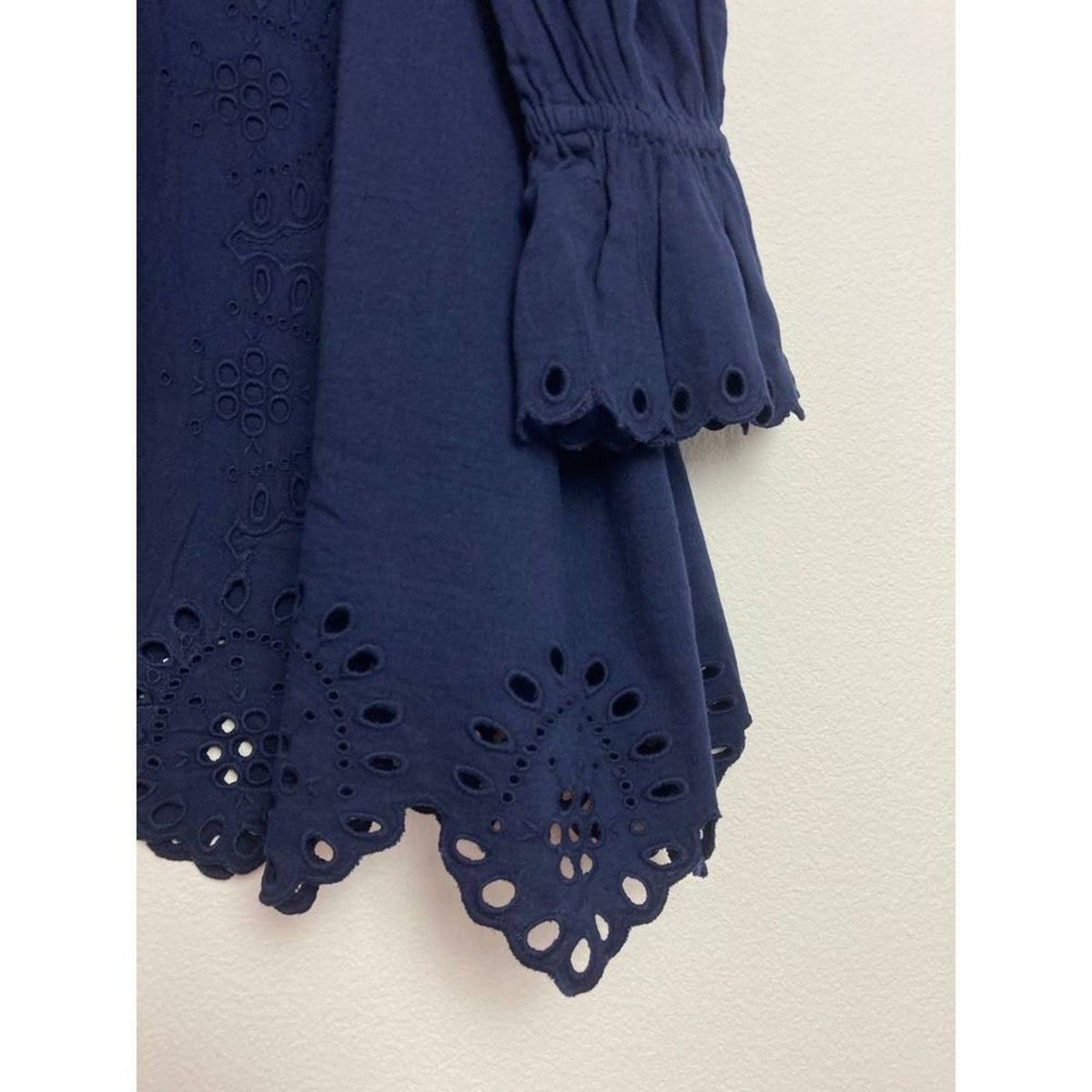 Hill House Linen One Shoulder Dress Small Navy Blue Mila Scalloped Mini