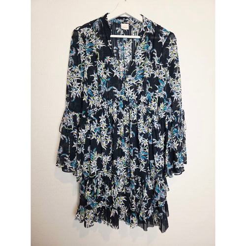 Front view on hanger of Cinq à Sept Lyra navy floral mini dress