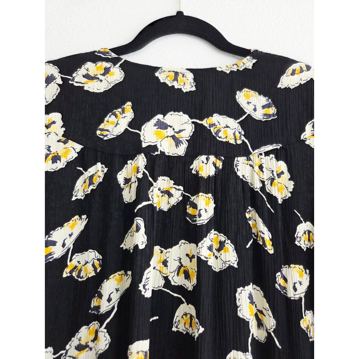 BA&SH Uta Floral Mini Dress 6 Medium Black Crinkled Babydoll Swing Boho
