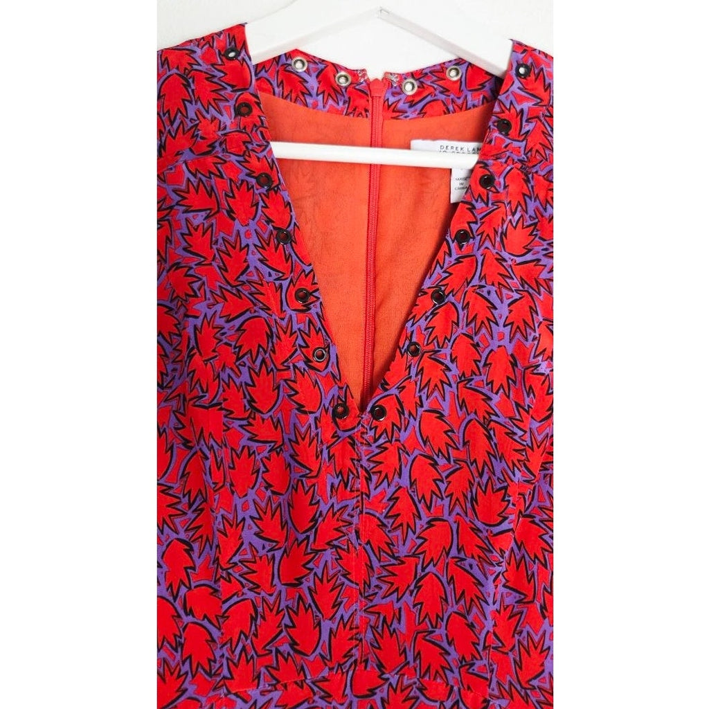 Derek Lam Silk Blend Mini Dress 2 Red Purple Grommet Trim Ruffle Hem Babydoll