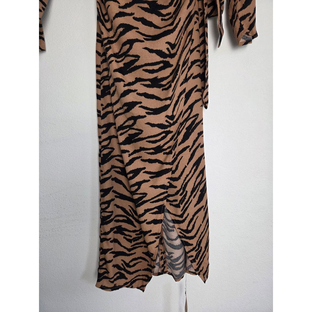 Reformation Midi Dress 2 XS Maurita Rajah Tiger Print Cutout Wrap Tie NWT