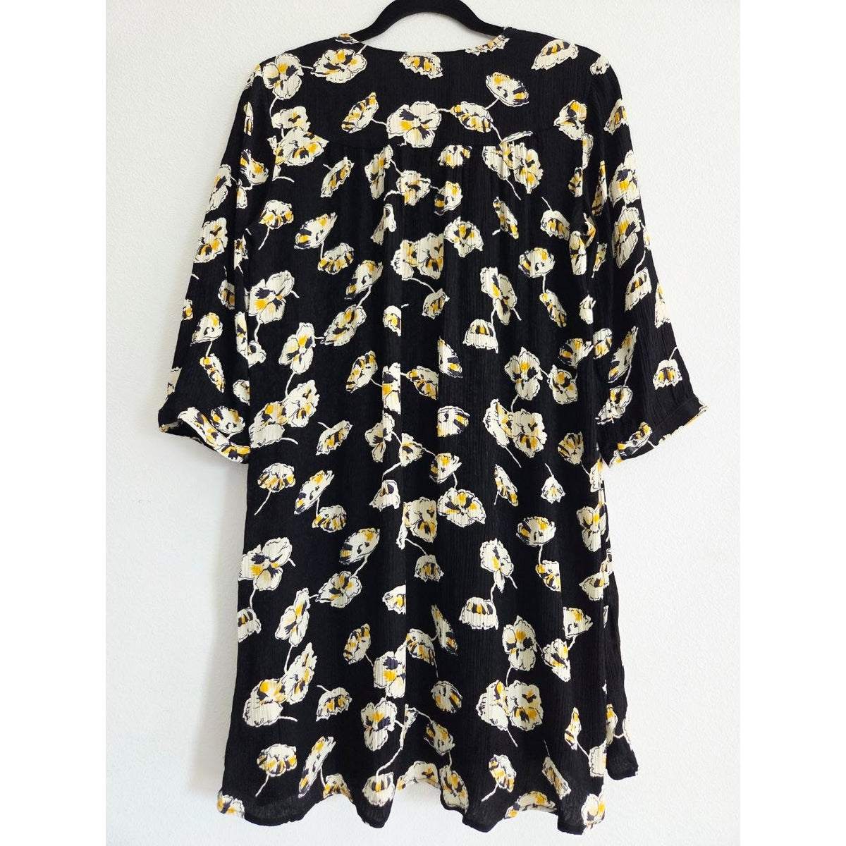 BA&SH Uta Floral Mini Dress 6 Medium Black Crinkled Babydoll Swing Boho