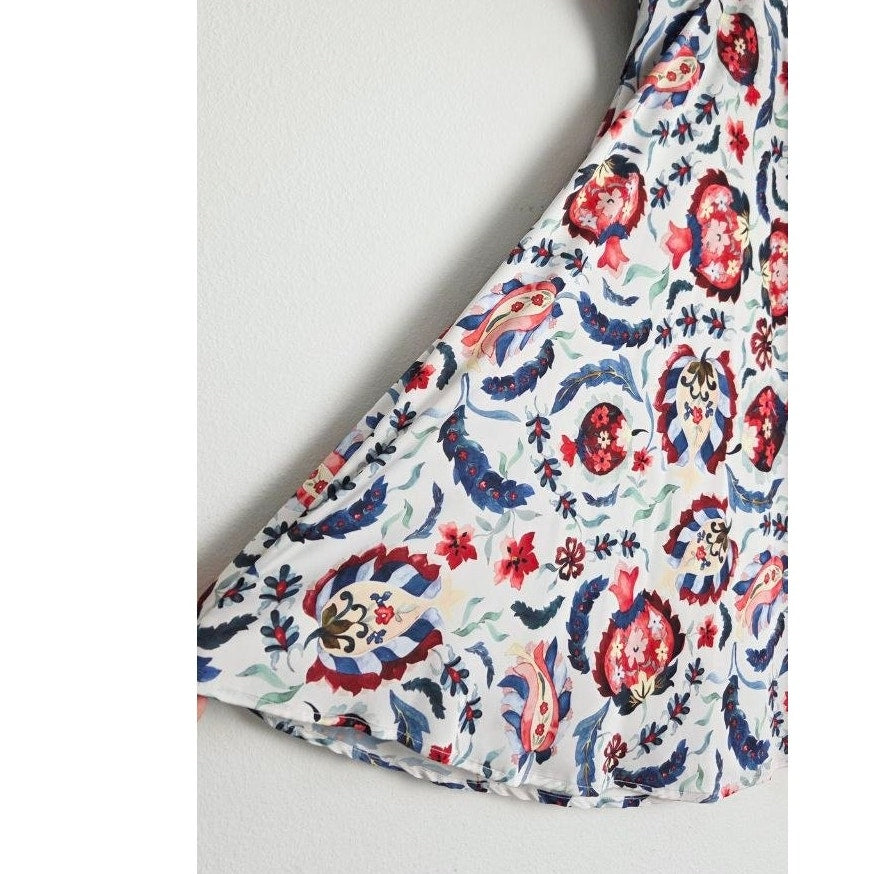 Sachin & Babi Multi Bloom Dress 2 Small Floral Pomegranate Print Faux Wrap Midi