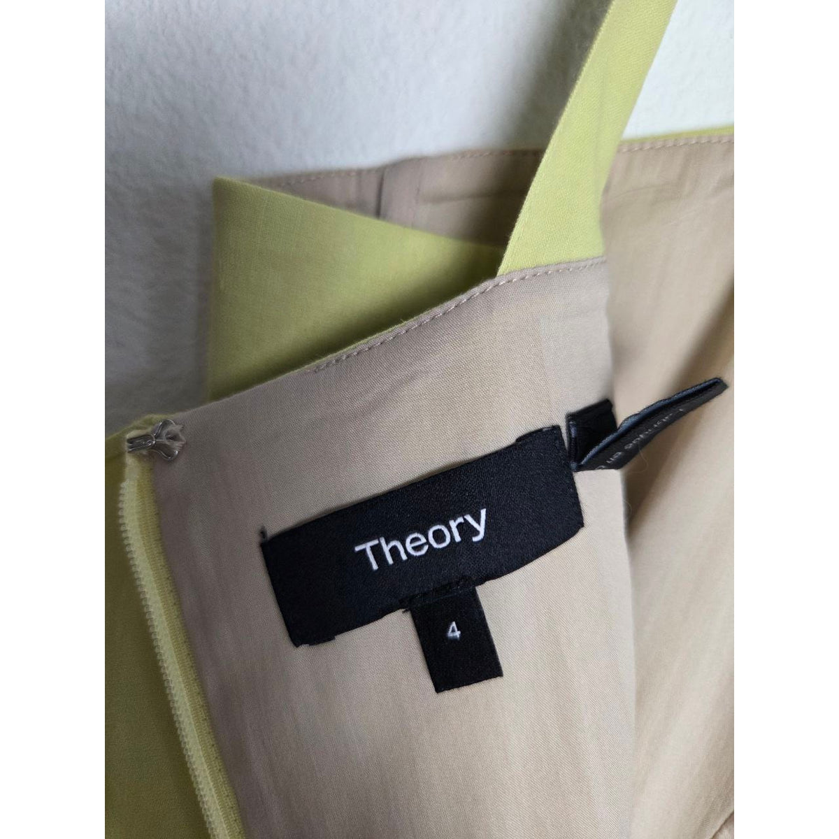 Theory Linen Dress 4 Small Lime Yellow Chartreuse Mini Sleeveless Square Neck