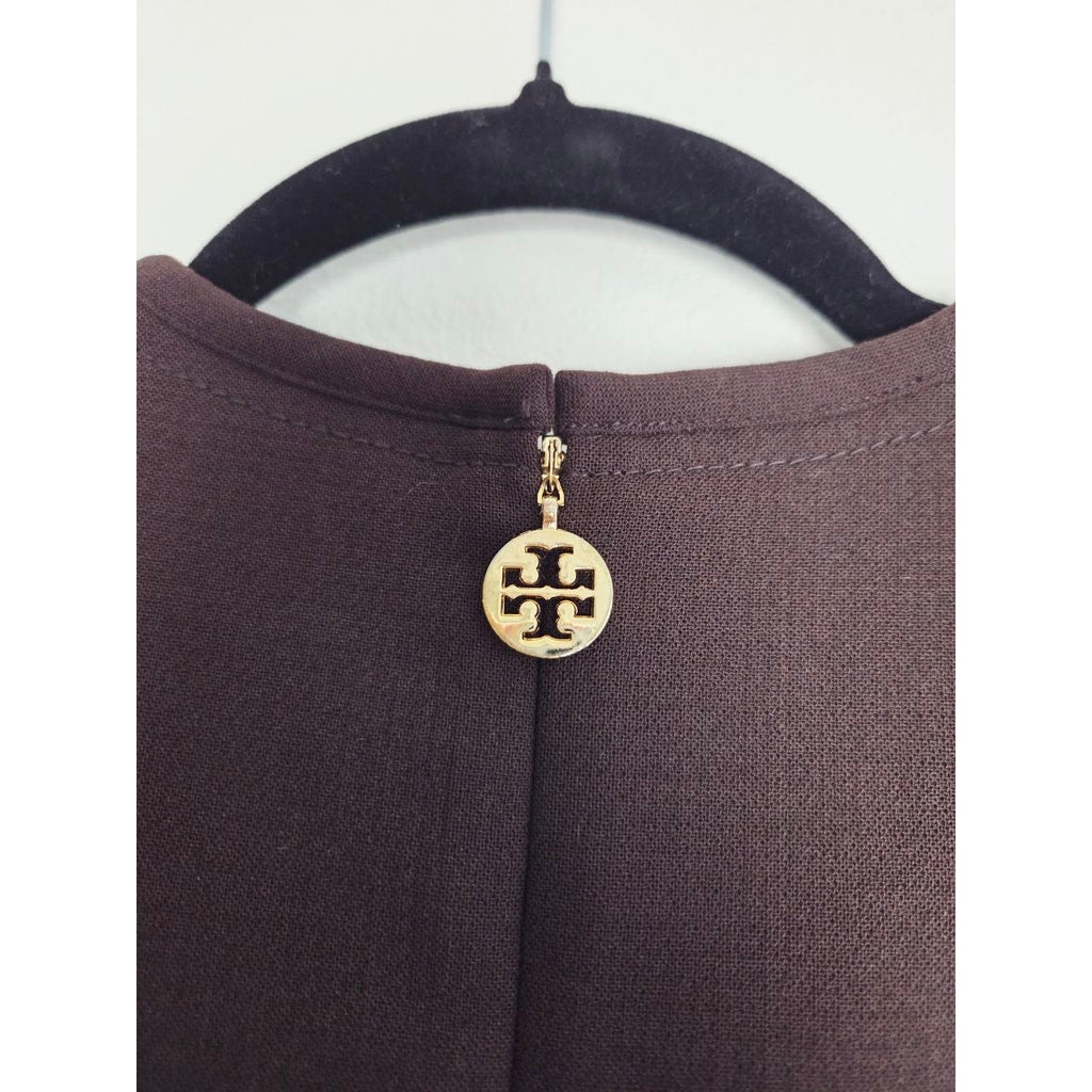 Tory Burch Wool Blend Sheath Dress 2 Small Dark Brown Sleeveless Knee Length