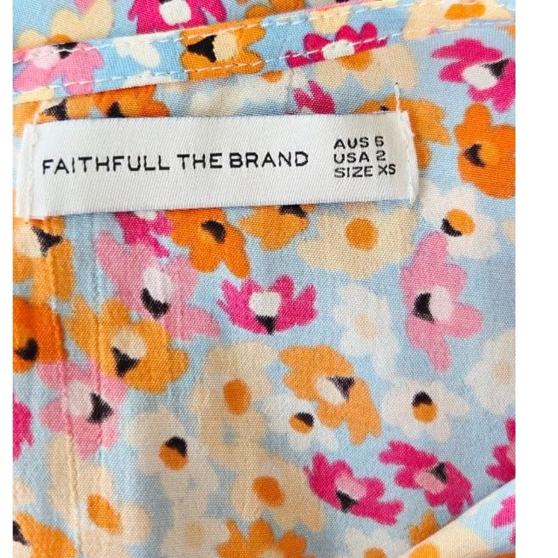 Faithfull The Brand Daphne Mini Dress XS 2 Turnesol Floral Tie Sleeve Ruffle Hem