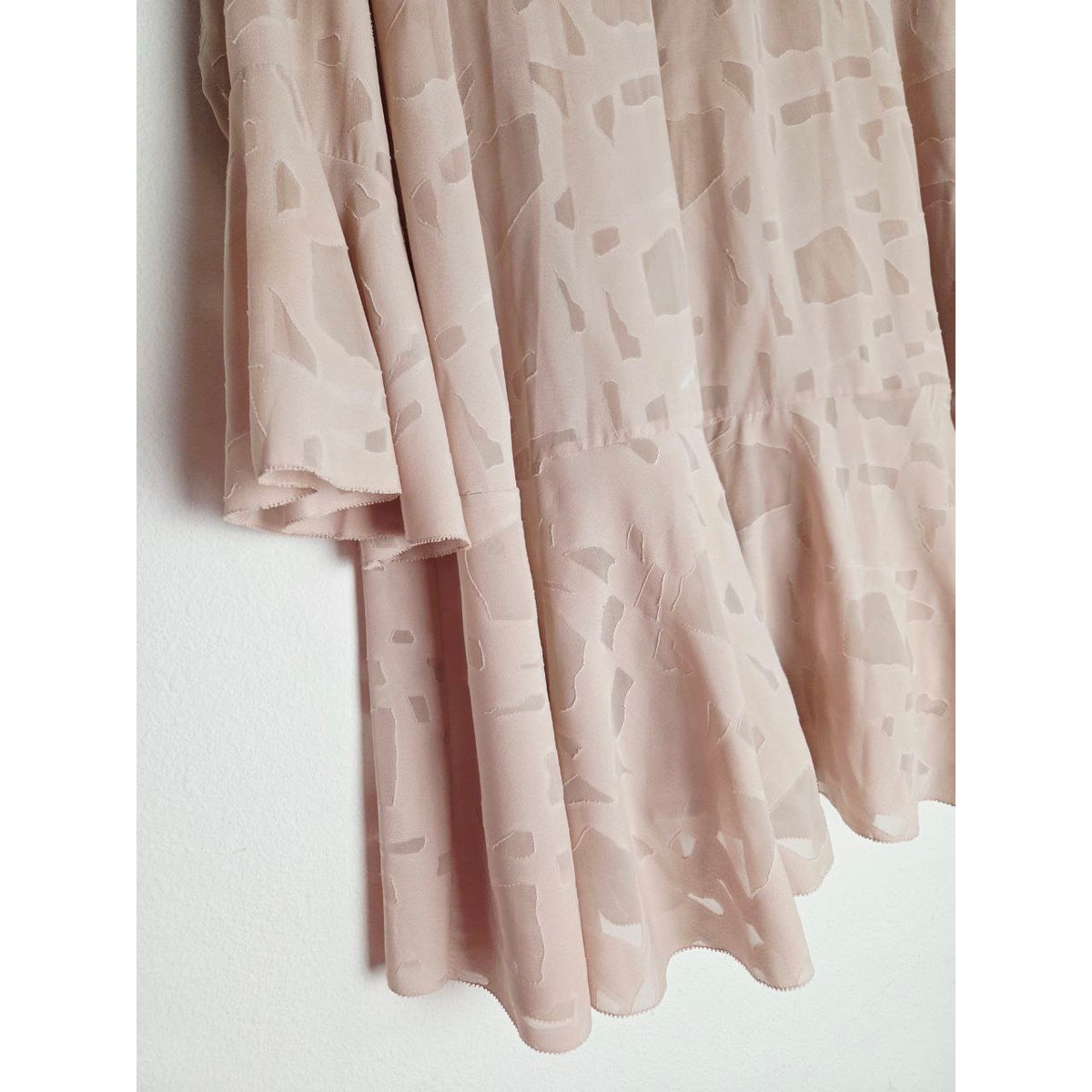 IRO Ralene Dress EU 36 Small Blush Pink Nude Lace-Up Flounce Bell Sleeve