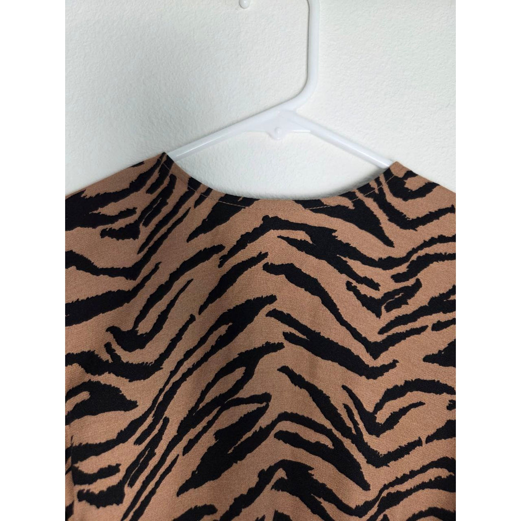 Reformation Midi Dress 2 XS Maurita Rajah Tiger Print Cutout Wrap Tie NWT