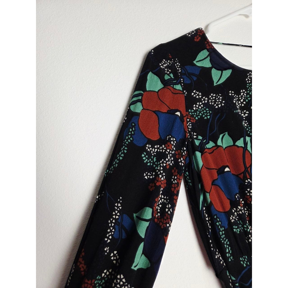 ba&sh Floral Midi Dress 4 XS Abelia Noir Open Back Long Sleeves Belted