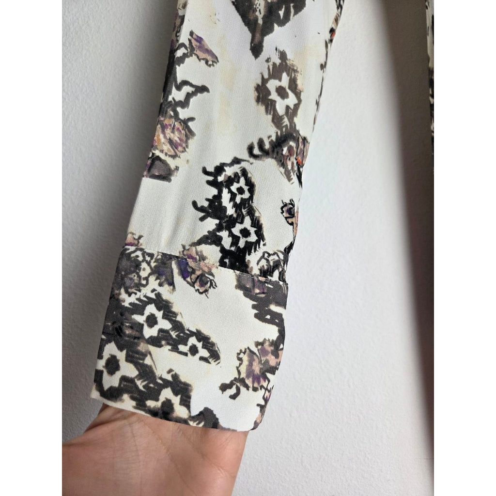 IRO Paris Satyan Dress 0 XXS FR 32 Ivory Shoulder Pads Asymmetric Abstract Floral