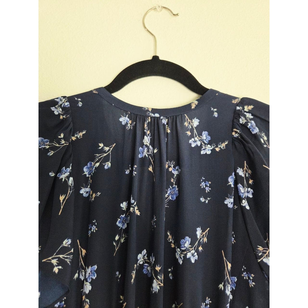 Rebecca Taylor Silk Dress 0 XS Navy Blue Floral Francine 100% Silk Mini Dress