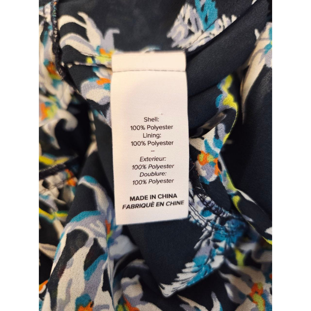 Composition and care label of Cinq à Sept Lyra navy floral mini dress