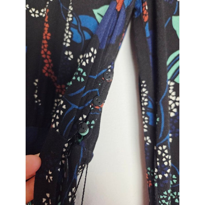 ba&sh Floral Midi Dress 4 XS Abelia Noir Open Back Long Sleeves Belted
