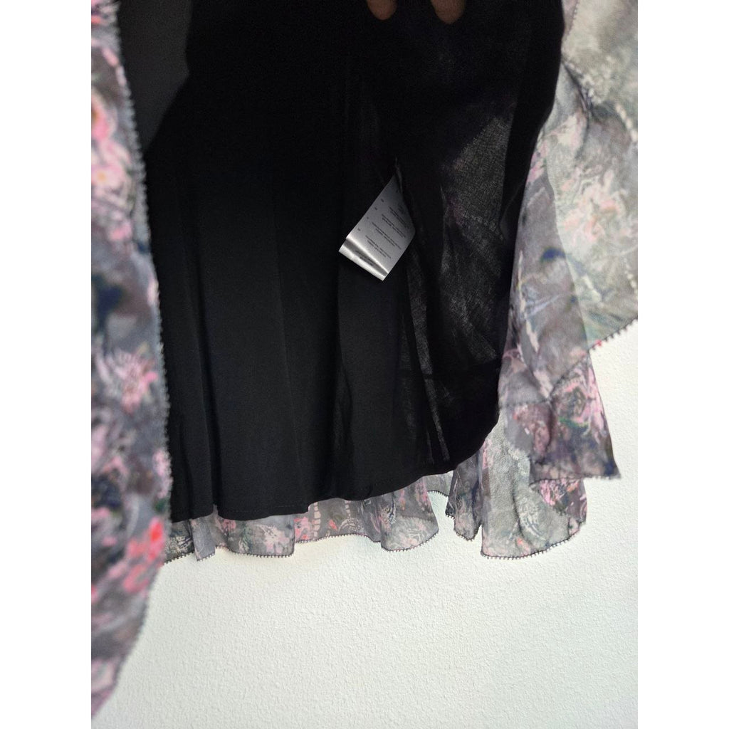 IRO Lolly Chiffon Mini Dress EU 34 XS 2 Black Pink Ruffle Bell Sleeve