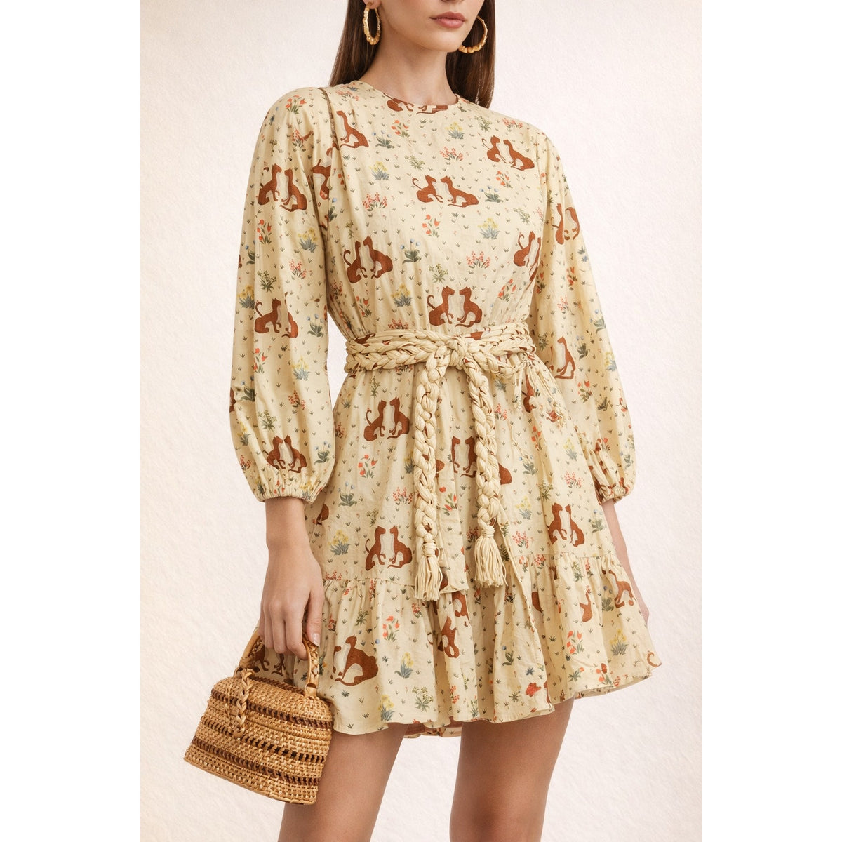 RHODE Ella Buttercream Safari Print Mini Dress XS