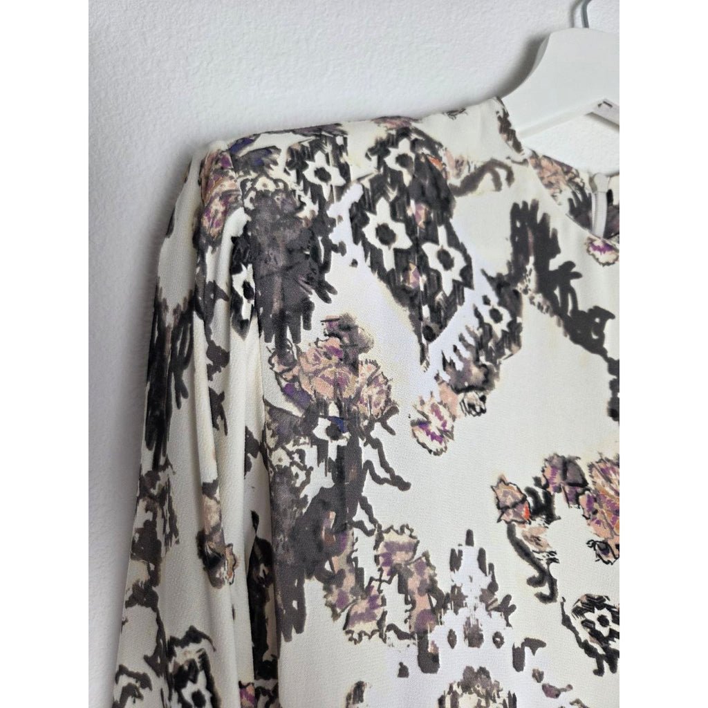 IRO Paris Satyan Dress 0 XXS FR 32 Ivory Shoulder Pads Asymmetric Abstract Floral