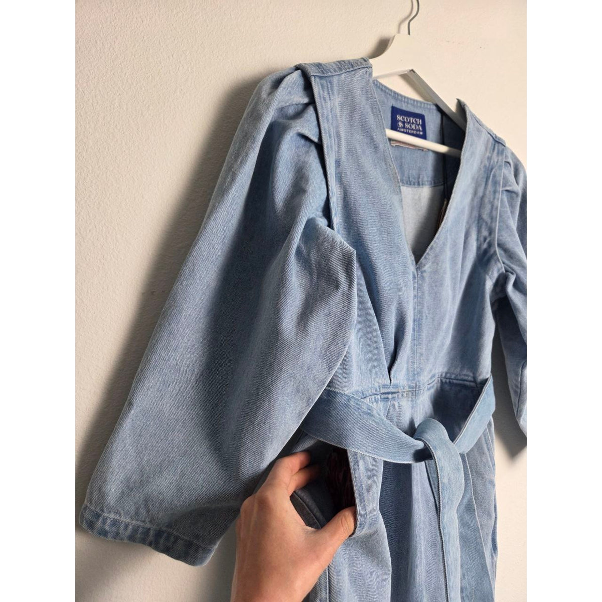 Scotch & Soda Denim Dress XS Blue Belted Self Tie Pockets Zipper Mini