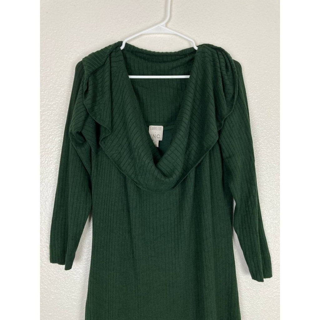 Stretchy Knit Off Shoulder Midi Dress Plus 2X Forest Green Ribbed Long Sleeves