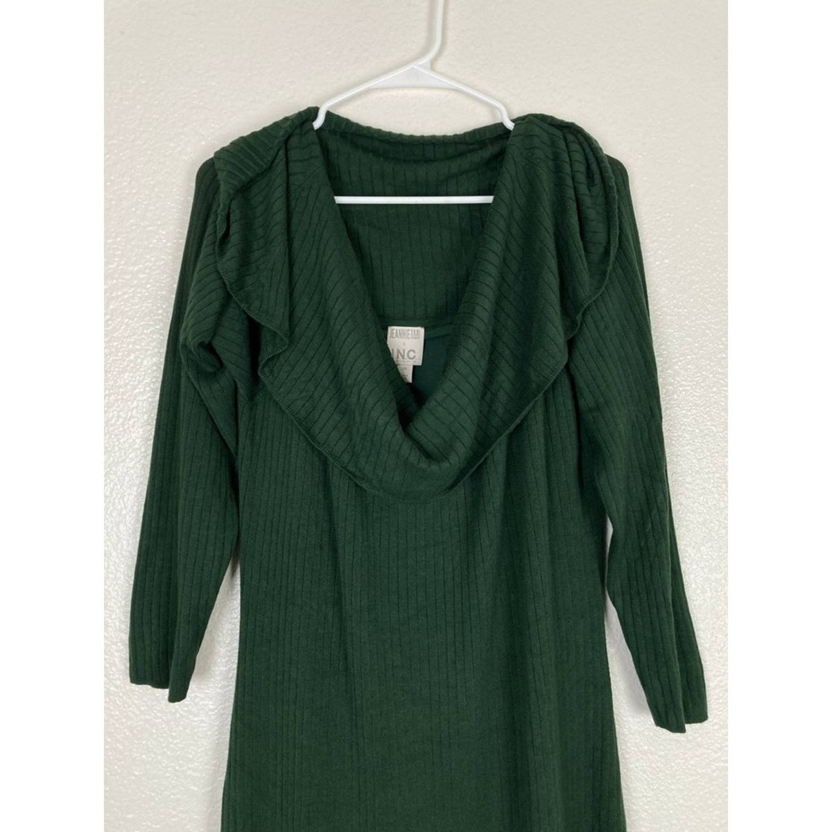 Stretchy Knit Off Shoulder Midi Dress Plus 2X Forest Green Ribbed Long Sleeves