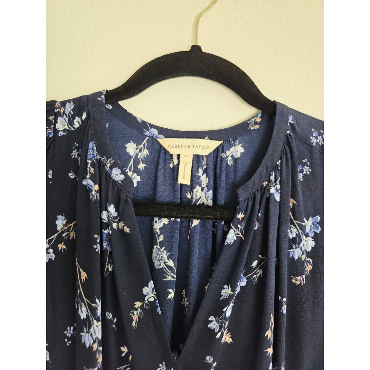 Rebecca Taylor Silk Dress 0 XS Navy Blue Floral Francine 100% Silk Mini Dress