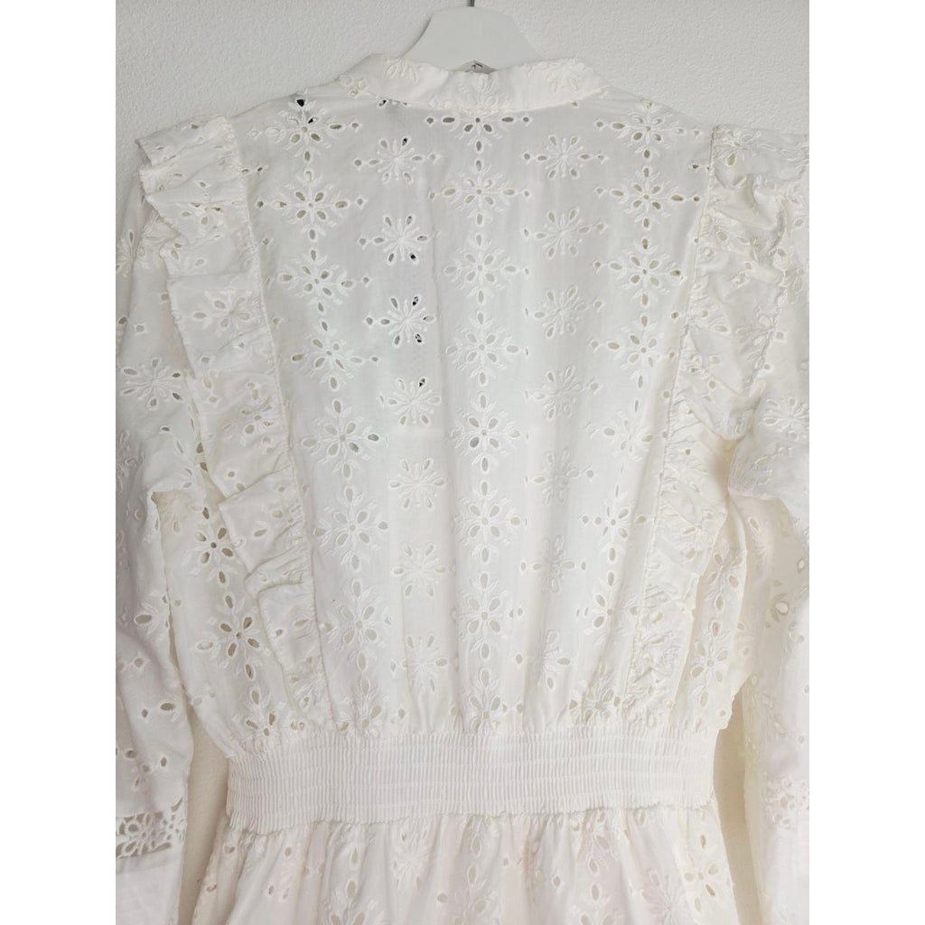 The Kooples White Eyelet Mini Dress 6 Medium EU 38 Bridal Broderie Anglaise Cotton