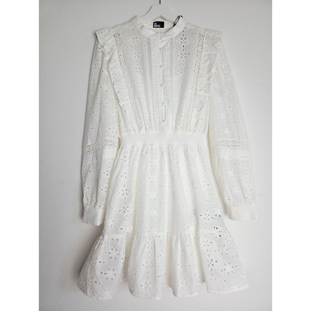 The Kooples White Eyelet Mini Dress 6 Medium EU 38 Bridal Broderie Anglaise Cotton