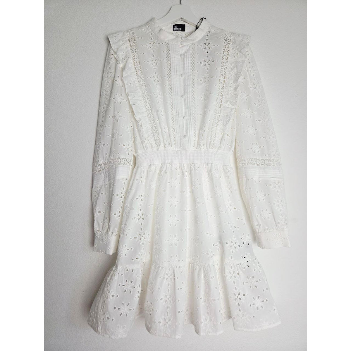 The Kooples White Eyelet Mini Dress 6 Medium EU 38 Bridal Broderie Anglaise Cotton