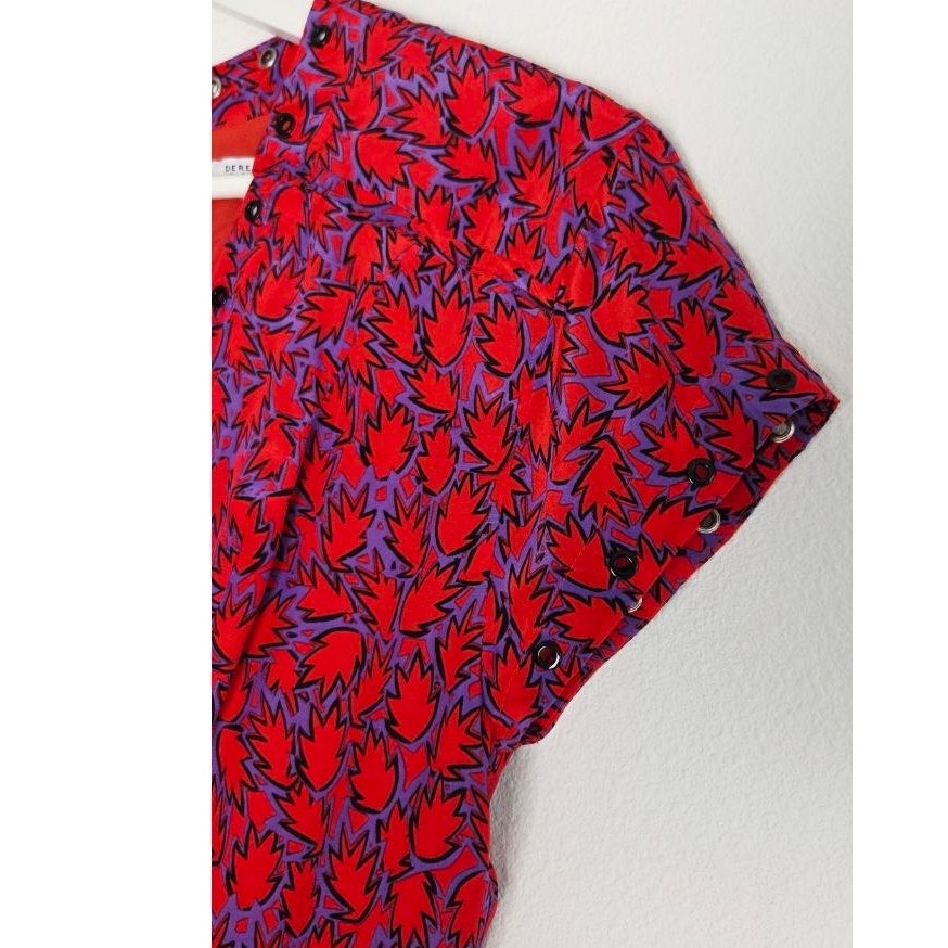 Derek Lam Silk Blend Mini Dress 2 Red Purple Grommet Trim Ruffle Hem Babydoll