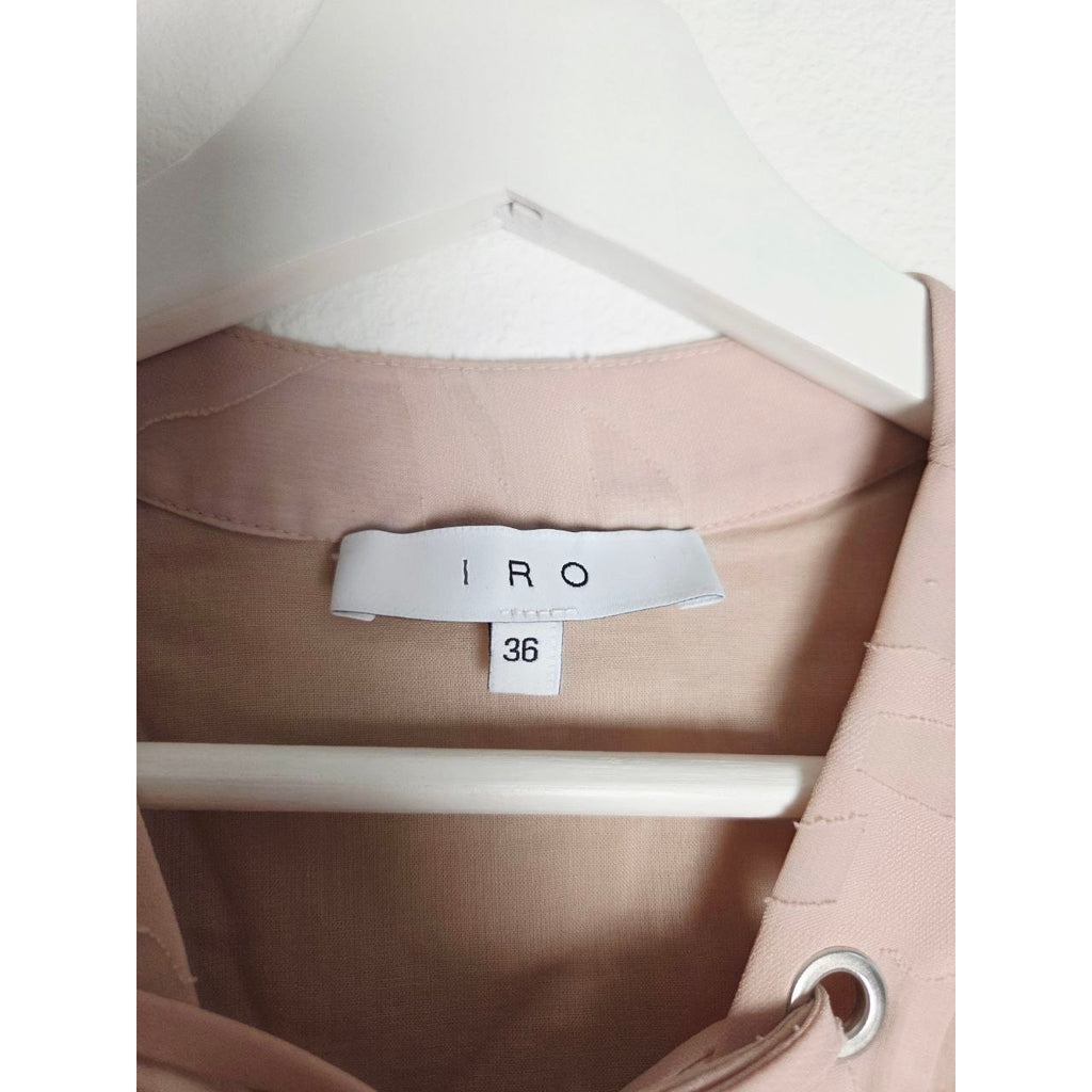 IRO Ralene Dress EU 36 Small Blush Pink Nude Lace-Up Flounce Bell Sleeve
