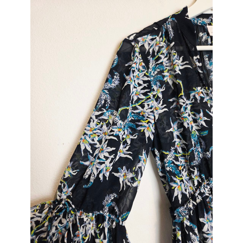 Long sleeve detail of Cinq à Sept Lyra navy floral mini dress