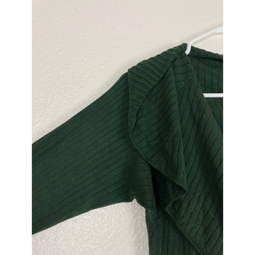 Stretchy Knit Off Shoulder Midi Dress Plus 2X Forest Green Ribbed Long Sleeves