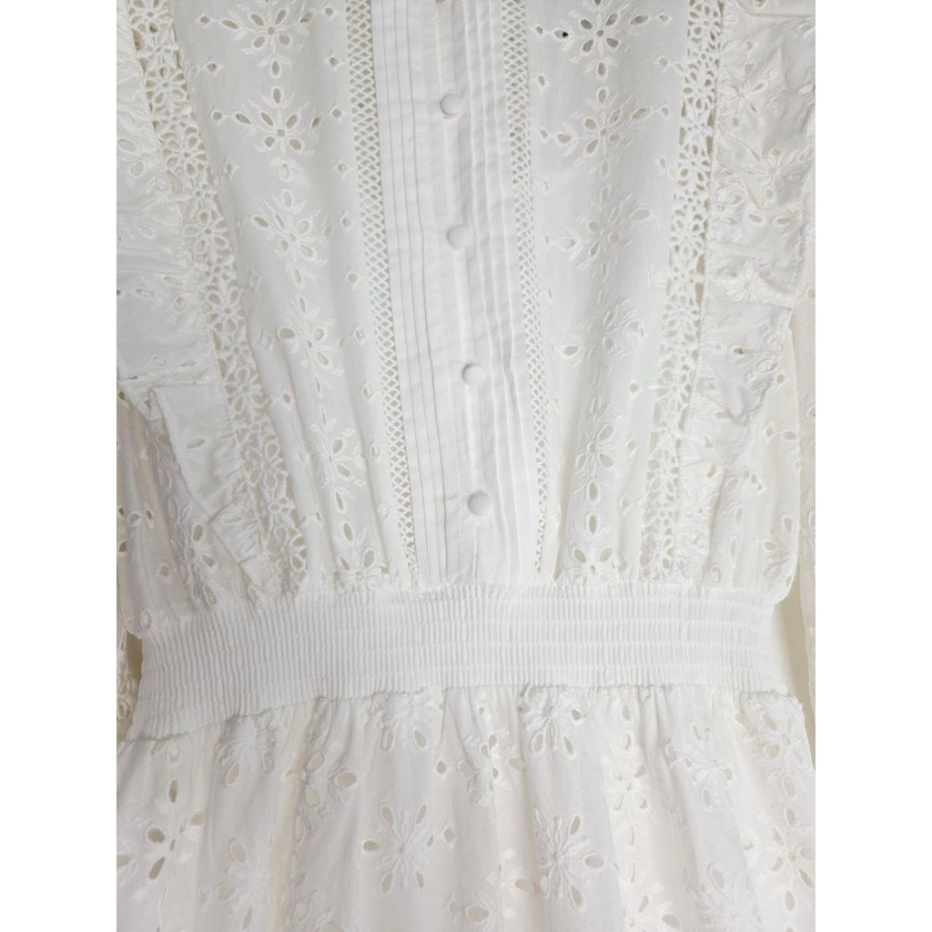 The Kooples White Eyelet Mini Dress 6 Medium EU 38 Bridal Broderie Anglaise Cotton