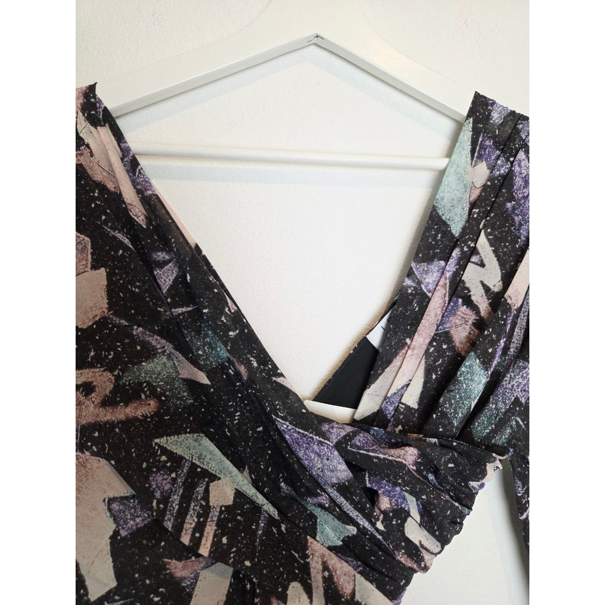IRO Adecruz Silk Mini Dress XS 2 FR 34 Ruched Long Sleeve Abstract Print NWT